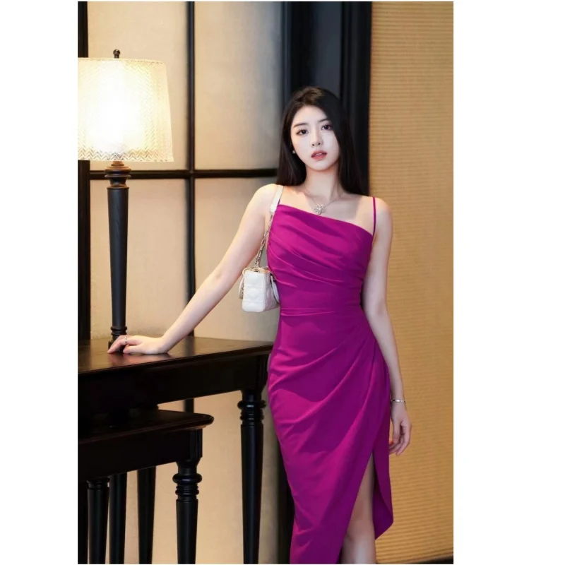 

French Impossible Style Slim Fit Dress, One Line Neck Fold, Waist Opening, New, Spring, Summer, 24 Year