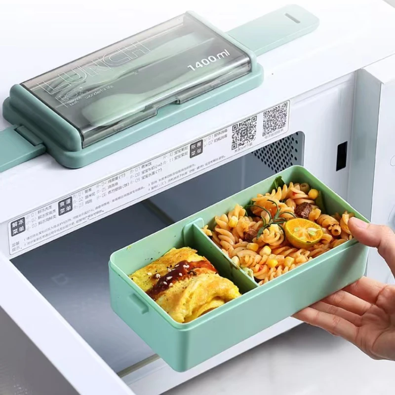 

Double layer Lunch Box Plastic Microwave Food Storage Containers Leak proof Bento Box With Tableware For School kids Office