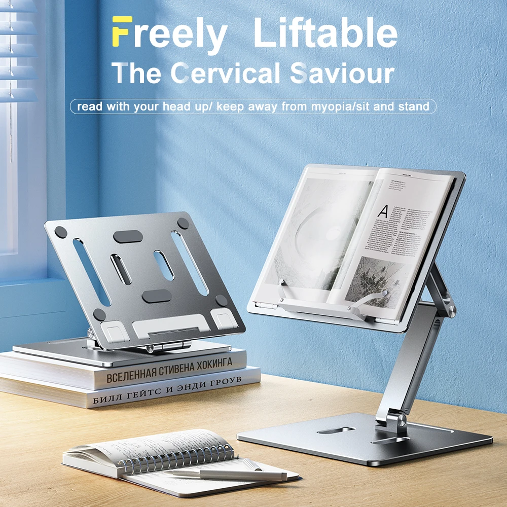 suporte de leitura ajustável do ângulo da altura do suporte do portátil de alumínio com base dobrável notebook desktop ipad suporte da tabuleta