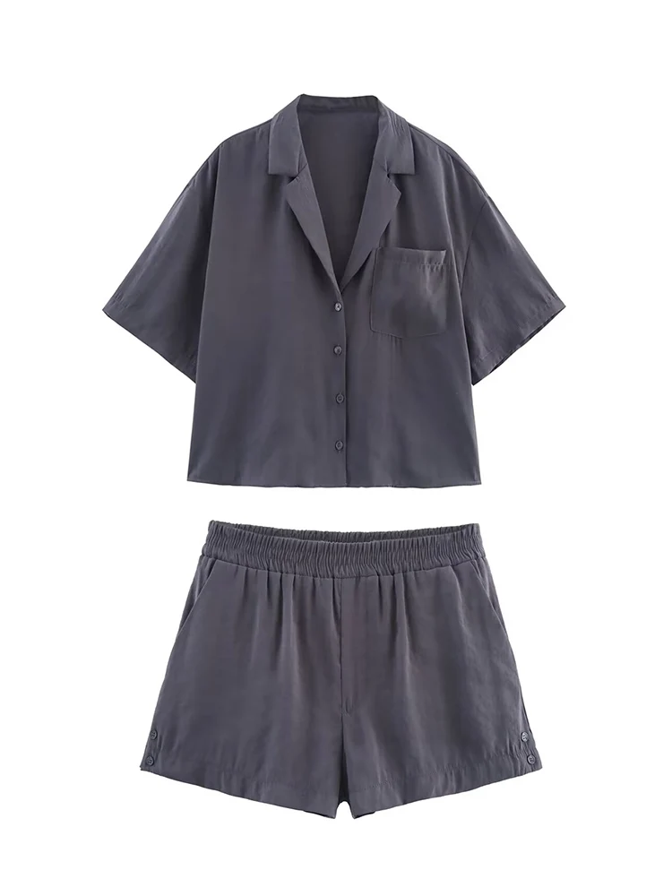 TFMLN Casual Women's Shorts Suit Summer New Stylish Solid Color Lapel Short-sleeved Shirt Top Loose Shorts Sets Simple Leisure