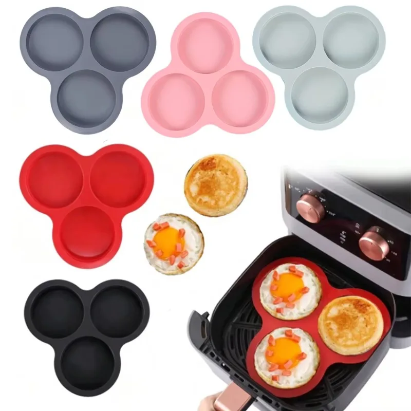 Air Fryer Mold, Round Cake Mold, 3-cavity Non-stick Silicone Air Fryer Reusable Baking Mold Kitchen Cooking Accessories