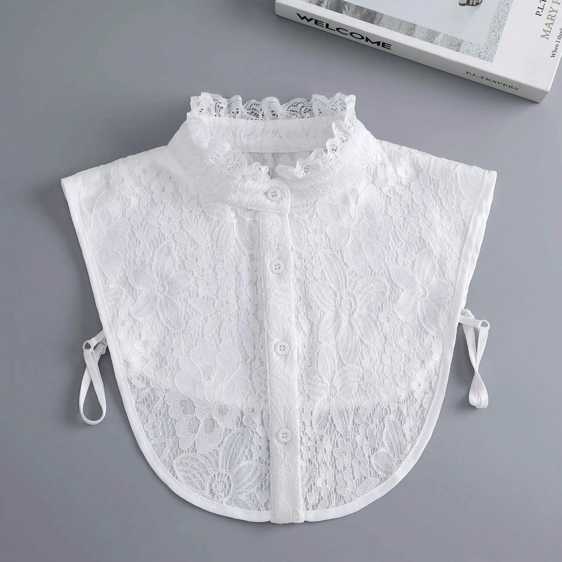 Vintage Lace Front Tie White Detachable Faux Collar