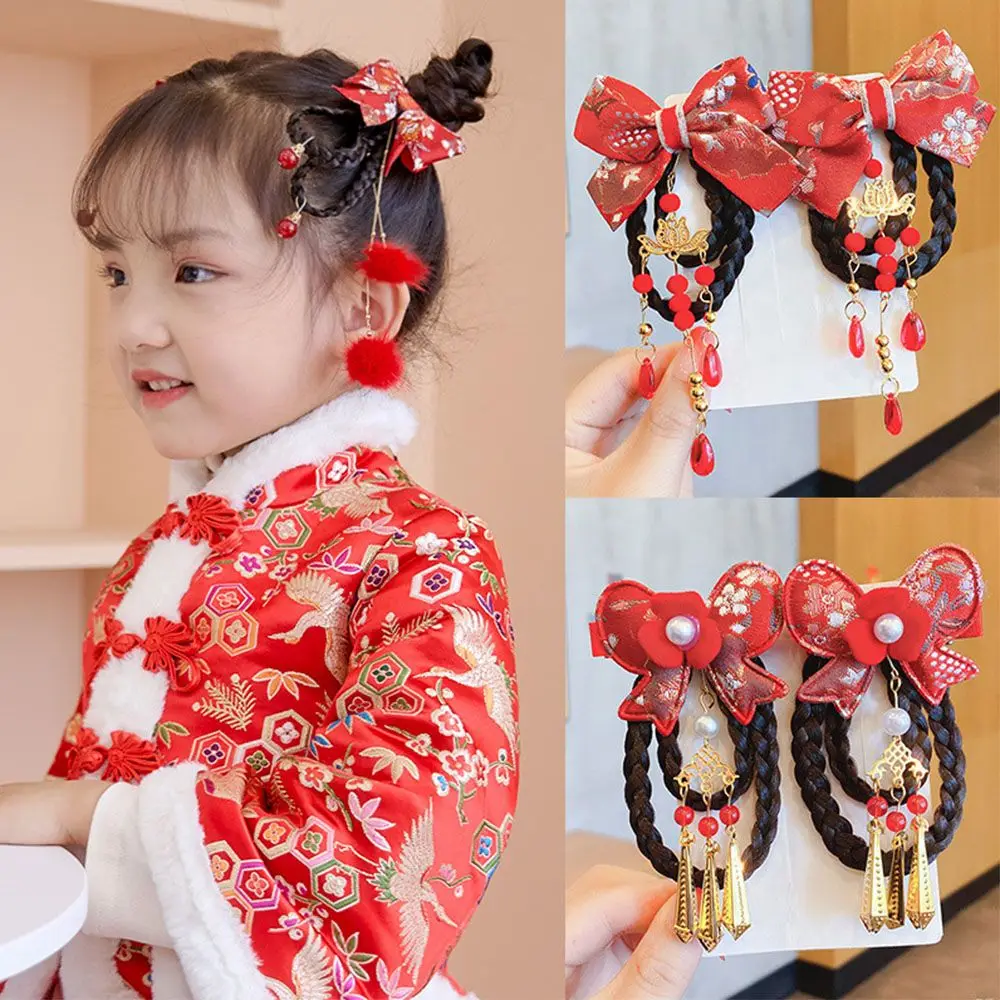 

Hair Clips Wig Braid Children's Hanfu Modeling Headdress Princess Tassels Headband Hair Accessories New Year Hairpin