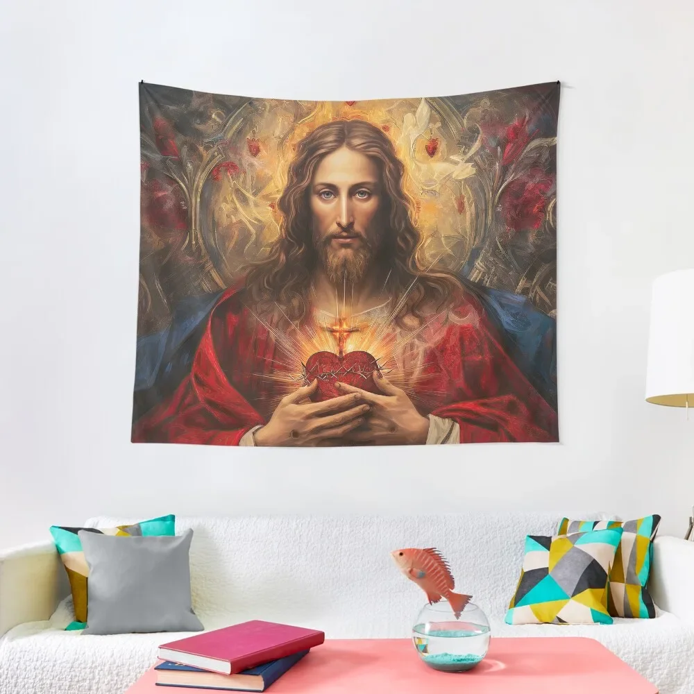 

Sacred Heart of Jesus version 2 Tapestry Room Decor Cute Wallpaper Christmas Decoration Tapestry