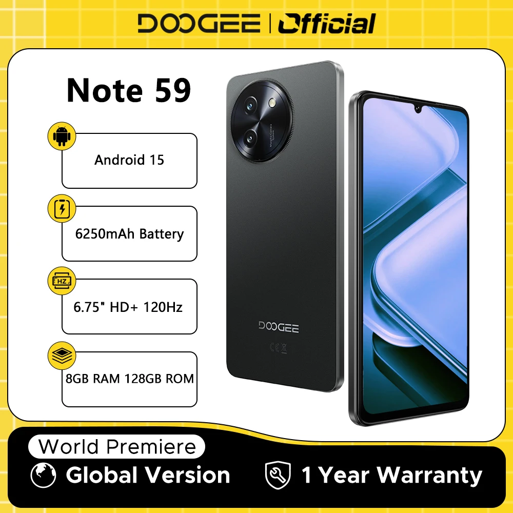 DOOGEE Note 59 5G Mobile Phone Android 15 6250mAh Battery 6.75