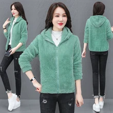 

Women'S Korean Flannel Cardigan Top New Female Outdoor Sports Little Chap Plush Thickened Warm Hooded Plush Winter Coat