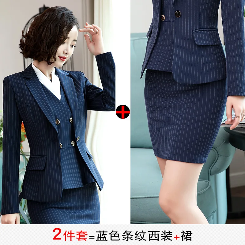 828 Business Suit Women's Long Sleeve Hotel Workwear Waistcoat Workwear Fashion Striped Suit Elegant Formal Clothes