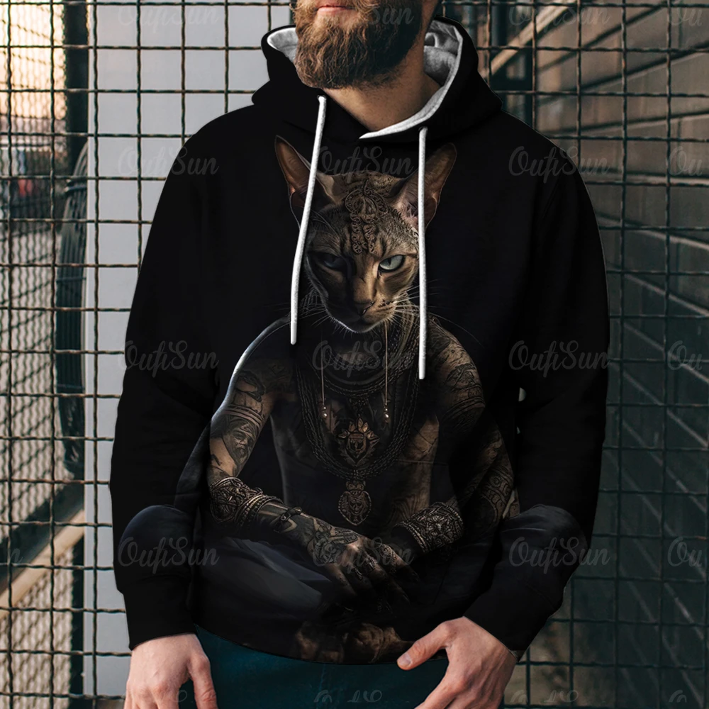 

Gangster Cat Men's Long Sleeve Hoodies Animal Autumn/Winter Printed Hoody For Man Oversized Male Sweatshirts Hoodie Clothing 4xl