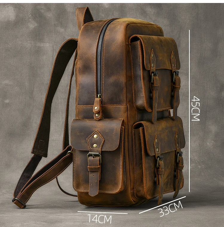 3812-e1eb4a.jpg Vintage Crazy Horse Genuine Leather Backpack Men Backpack 17" Laptop Travel Rucksack Large Bag