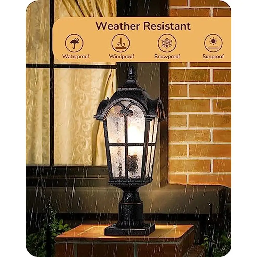 Dusk-to-Dawn Outdoor Post Light Fixture 22" Waterproof With Pier Mount Base Vintage Style Aluminum Glass Pole Lantern Hardwired