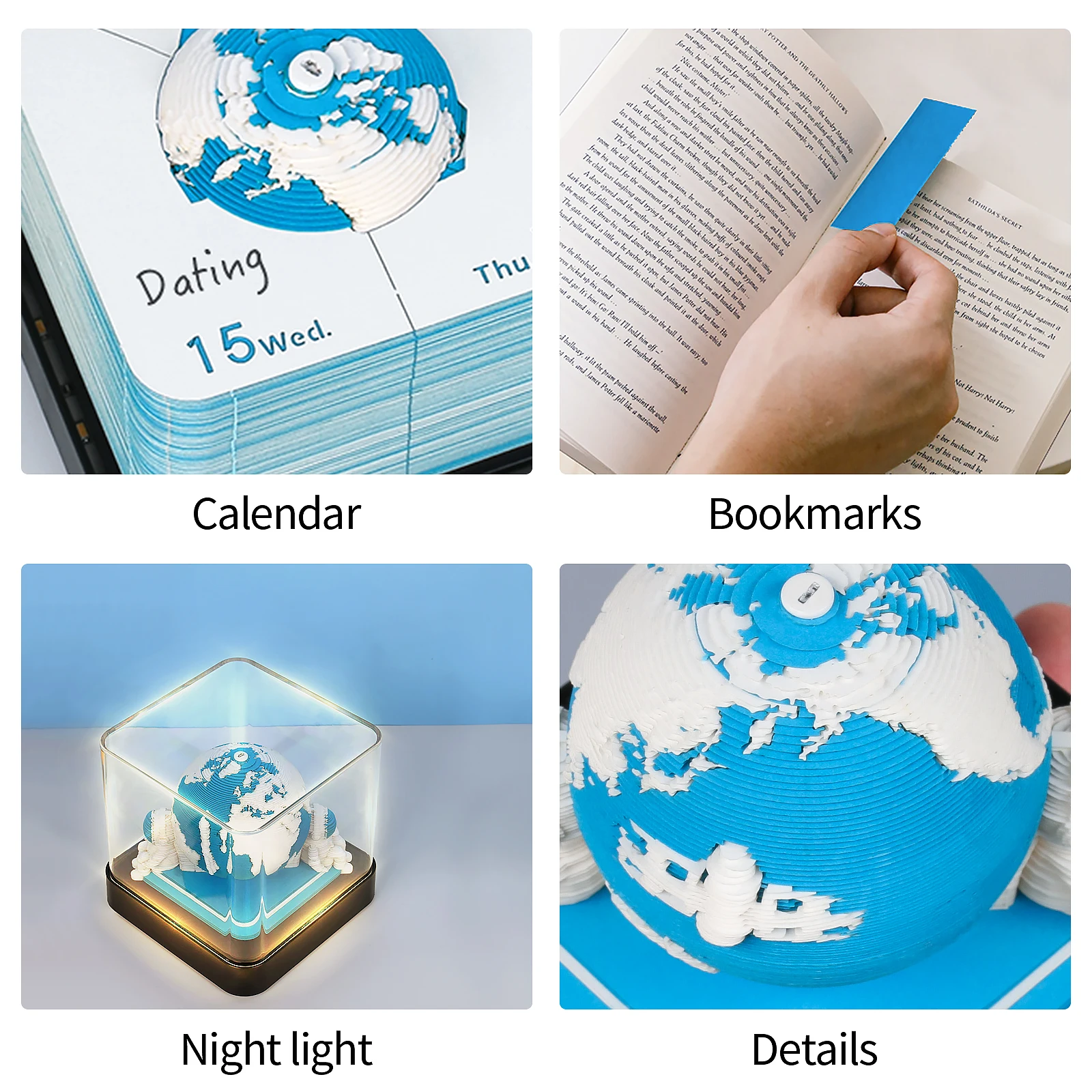 2024 Calendar Blue Earth Astronauts Omoshiroi Block 3D Memo Pad Paper  Sticky Notes Tree House Earth LED Light Gift Items