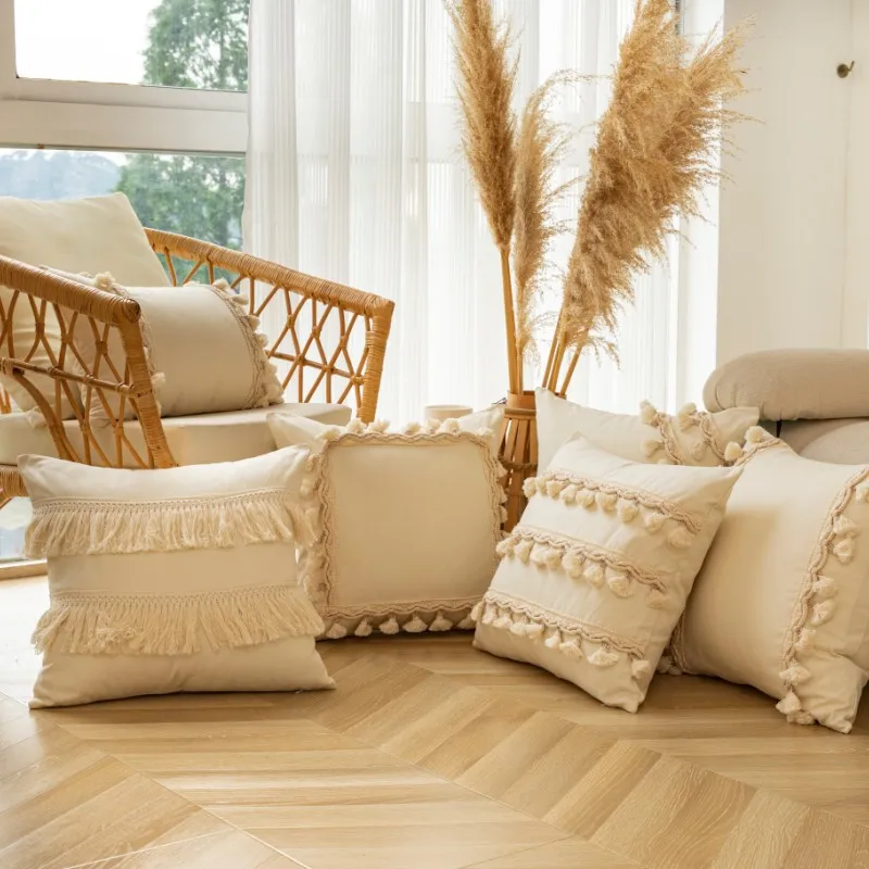 Moroccan Style Home Pillow Pillow Case with Tassel Geometric Pattern Simple Sofa Cushion Pillow Case