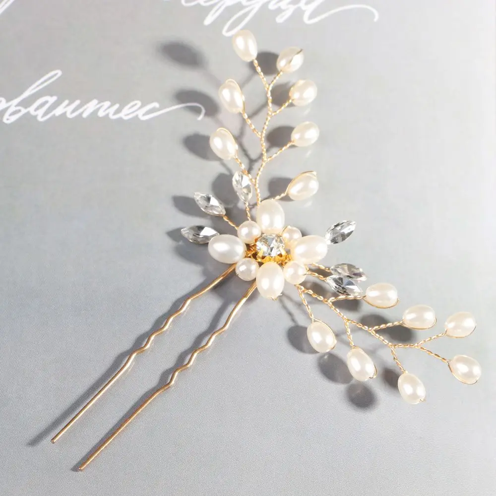 Women Side Clip Hair Clip Bridesmaid Birthday Party Crystal Flower Hairpin Pearl Bride Head Piece Wedding Jewelry boutonniere and wrist corsage rose wedding bust wrist flower groom bride bridesman bridesmaid purple 415