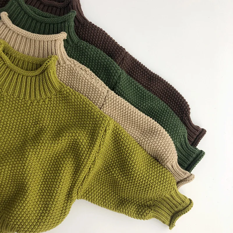 3-8 Years Old Boys Girls Sweater Knitted Pullover Top Rolled Neck Fashion Outwear Winter Clothes for Kids Toddler Freeshippping