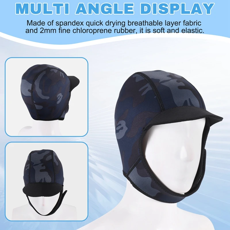 2MM Neoprene Surf Beanie Swim Cap With Chin Strap Adjustable Quick-Drying Diving Cap For Swimming Surfing