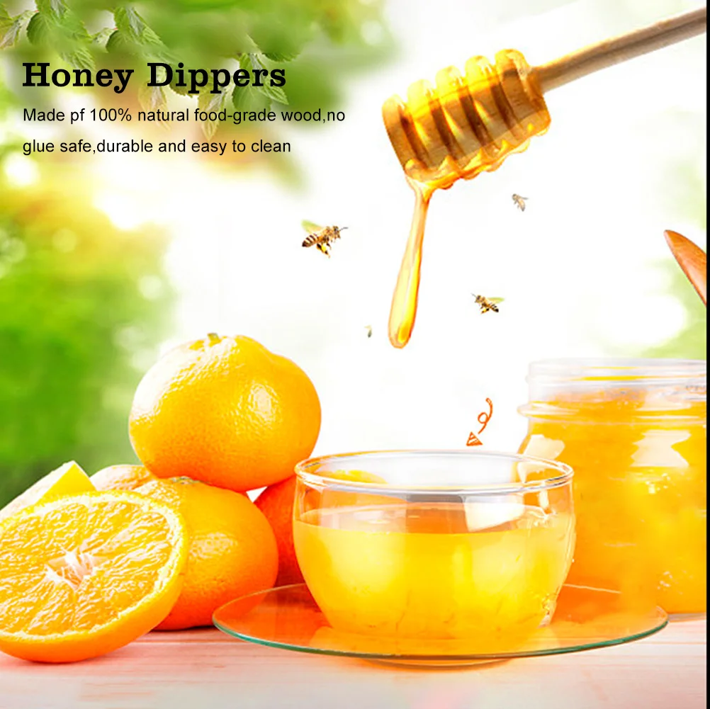 Wooden Spoon Long Handle Honey Spoon Mixing Sticks Dipper 50Pcs For Jar Coffee Milk Tea Supplies Kitchen Tools