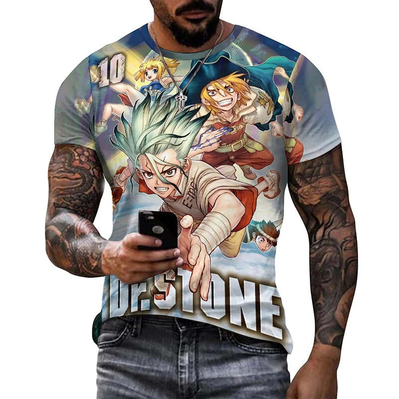 

Футболка мужская с рисунком манги Dr STONE, модная уличная одежда с 3D-принтом Исигами сенкуу, повседневный Топ в стиле Харадзюку