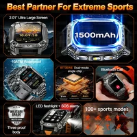 Montre connectée de qualité militaire 1500 mAh, autonomie de 100 jours, étanche 10 ATM, appels Bluetooth, alerte SOS, lampe torche LED, montres de sport 2