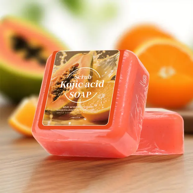 Savon de papaye à l'acide kojique naturel, 70g, avec glycérine, nettoyage en profondeur, éclaircit la peau, barre parfumée Orange douce pour les soins du visage et du corps 1