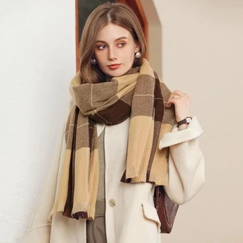 Women's Winter Plaid Scarf Shawl - Thick, Warm Fashion Scarf made with Imitation Cashmere