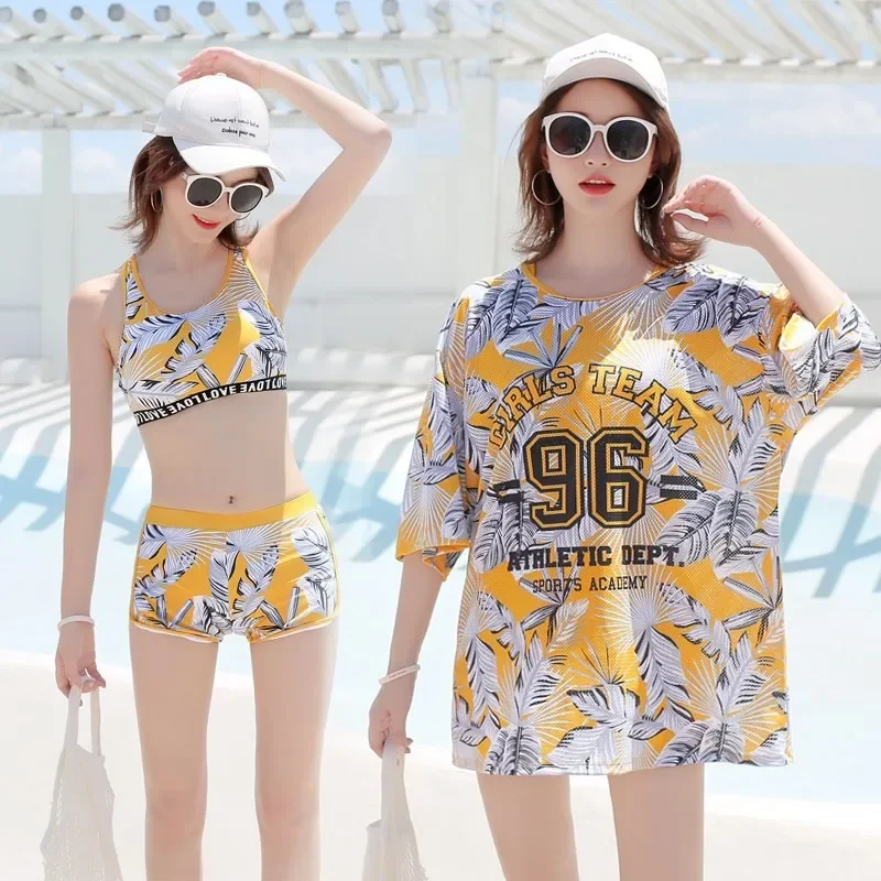 

2023 New Korean Women's Three Piece Swimsuits Sexy Bathing Suits High Waist Bikini Set Swimsuit Beachwear Swimming Swimskirt