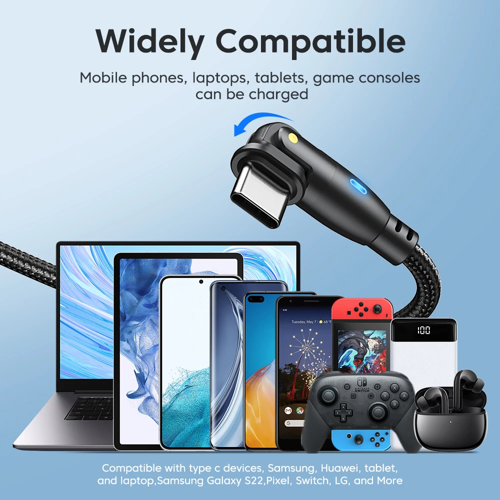 AUFU USB Type C Cable 5A PD100W Fast Charging Charger Wire Cord for MacBook Pro Xiaomi iPad Samsung 180° Rotate USB-C Cable