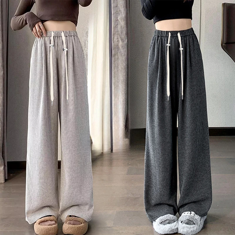 2025 Maternity Wide Legs Trousers Striped Cashmere Pants Long Loose Casual Pregnant Woman Belly Pants High Lady Clothes 105cm 4