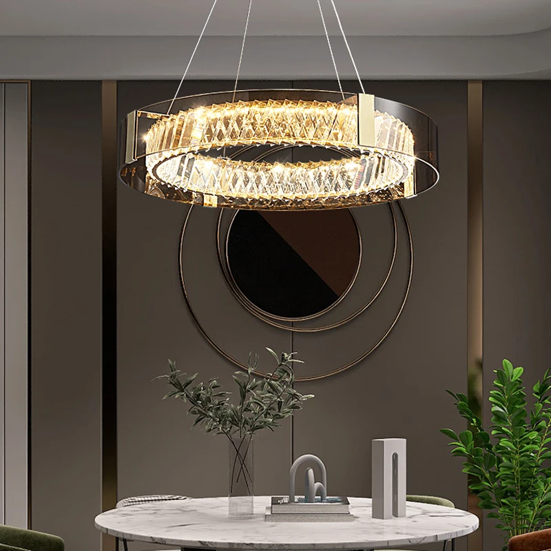 Led Crystal Chandelier For Living Room Bedroom Dining Room Kitchen Round Ring Hanging Lamp Pendant Light Modern Luxury Style