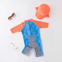 2024 baby boys girls swimwear with cap surfing Wear  swimming suit infant toddler kids children Sunscreen beach bathing Suit 4