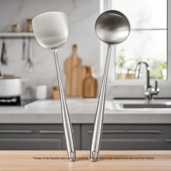 Premium Stainless Steel Kitchen Utensils Set - Wok Spatula, Ladle, Skimmer Spoon, Slotted Turner Spatula (2pcs set A)
