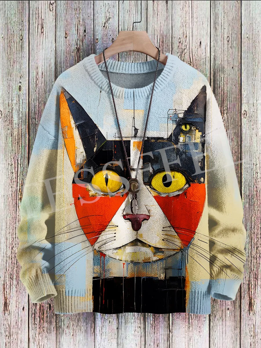 NewFashion Knitted Sweater Cartoon Vintage Abstract Tattoo Retro Long Sleeves 3DPrint Autumn Winter Pullover Harajuku Casual AX3 tessffel custom name trucker driver worker retro tattoo tracksuit 3dprint men women long sleeves pullover casual funny hoodies n