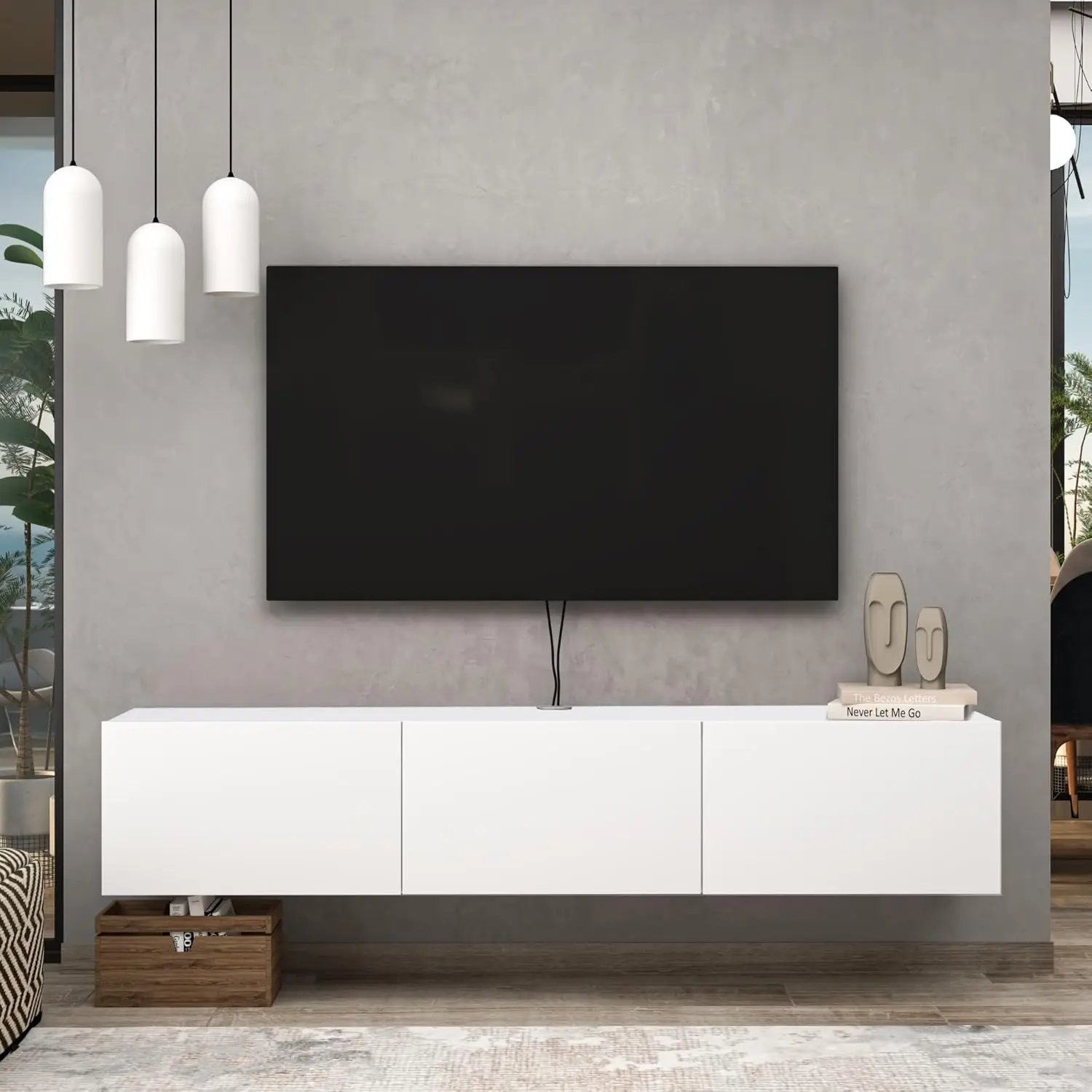 Atelier Mobili White Floating TV Stand, TV Stand up to 75 Inch TV, Floating TV Stand Wall Mounted, Floating Entertainment Center