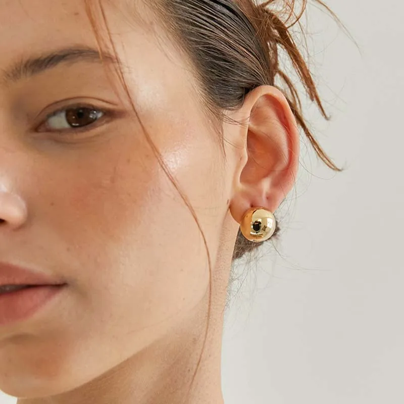 Punk Metal Big Ball Round Stud Earrings - Detail View
