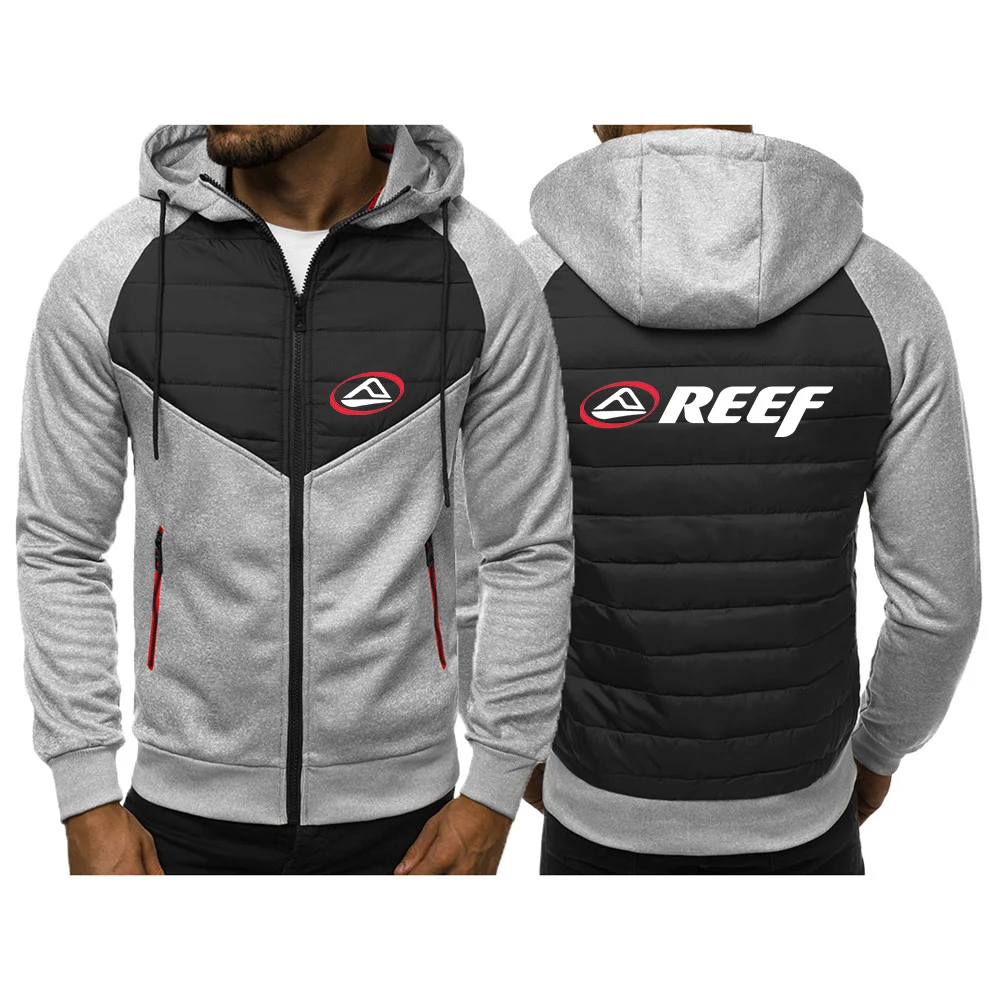 2023 new men's reef hooded jacket spring and autumn tricolor cotton-padded jacket comfortable and casual slim stitching zipper l