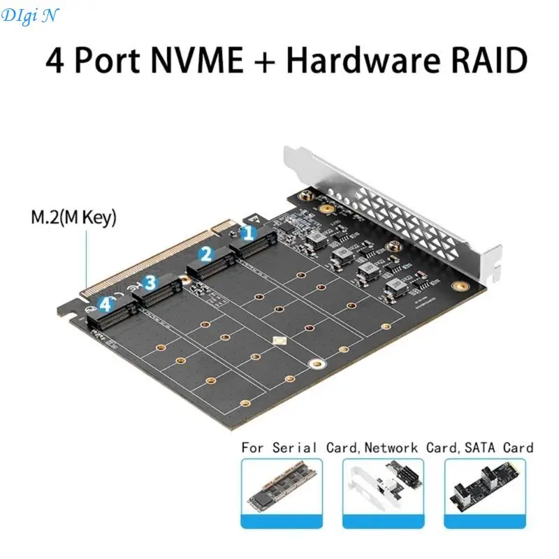 4 포트 M.2 NVMe PCIE4.0 X16 어댑터 다중 드라이브 어레이 슬롯 SSD 확장 R2LB