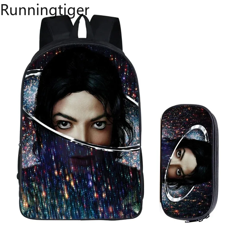 Student Backpacks DIY Michael Jackson Printing Children School Bags for Boys Men Book Bag 2PC Set with Pencil Case Harajuku Bag