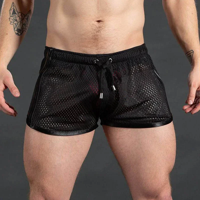Sexy Breathable Men's Sporty Shorts Crazy Muscle Outdoor Casual Fitness Training Three-quarter Length Pants Hole Eye Design
