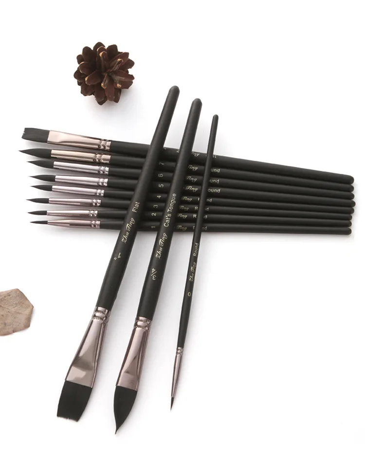 Professional Nylon Hair Wood Handle Watercolor Gouache Oil painting Face Body Paint Art Brush Set 3