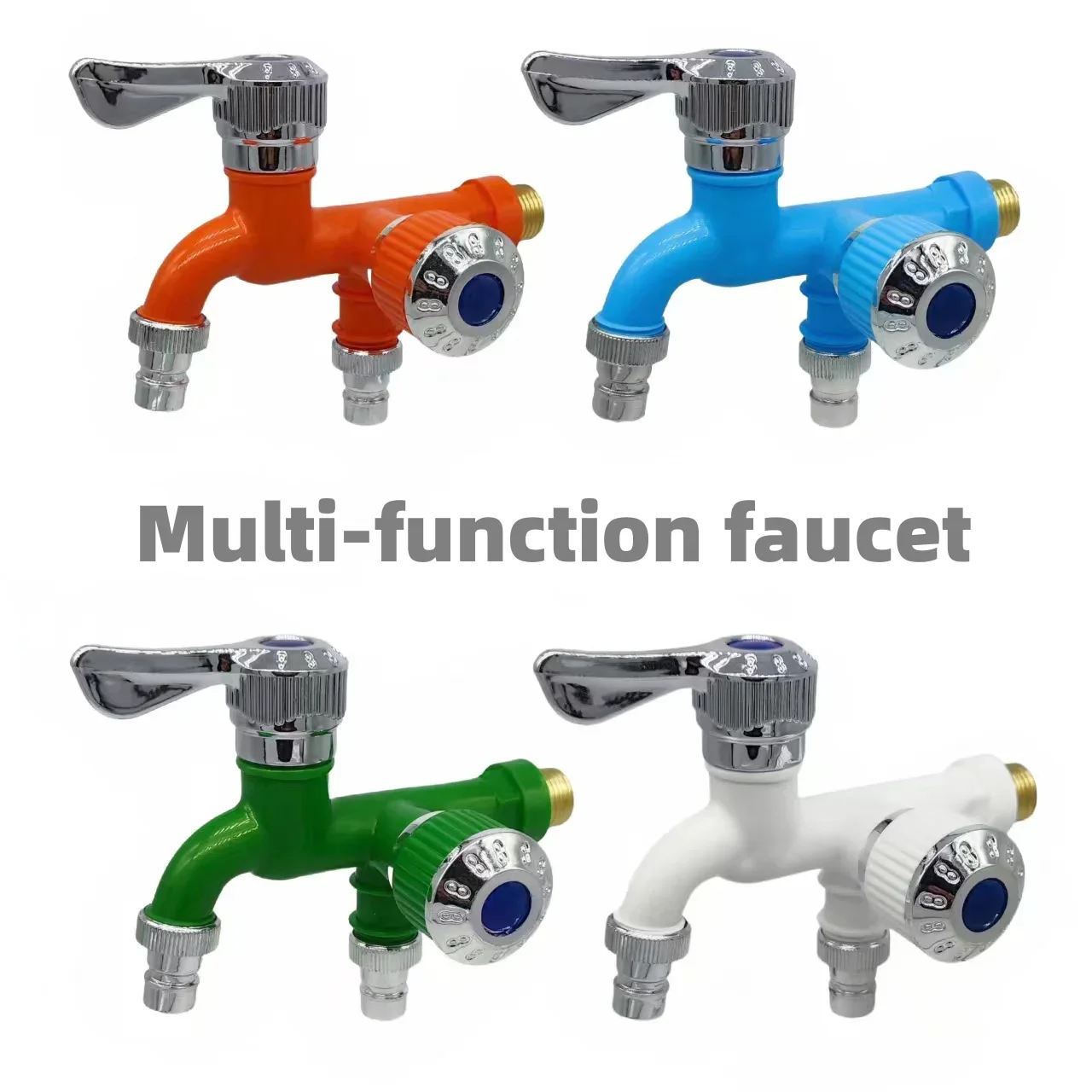 Faucet Double Outlet Dual Control Water Tap Home Bathroom Hose Irrigation Fitting Plastic Connector 1/2" Universal Interface