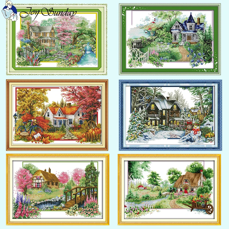 Four Seasons Scenery Series Cross Stitch Embroidery Kits 14CT 16CT 11CT Canvas Printing DMC Thread Sewing DIY Home Decor Crafts