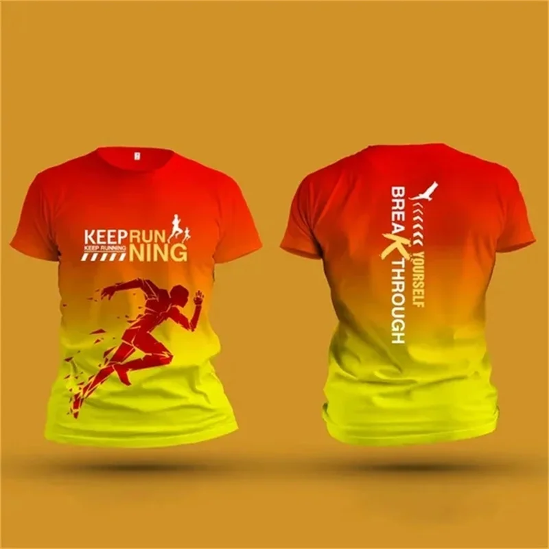

Outdoor Fitness Running Sports Men's T-shirt Summer Leisure O-neck Women Short sleeved Top Fashion Gradient Harajuku Men T-shirt