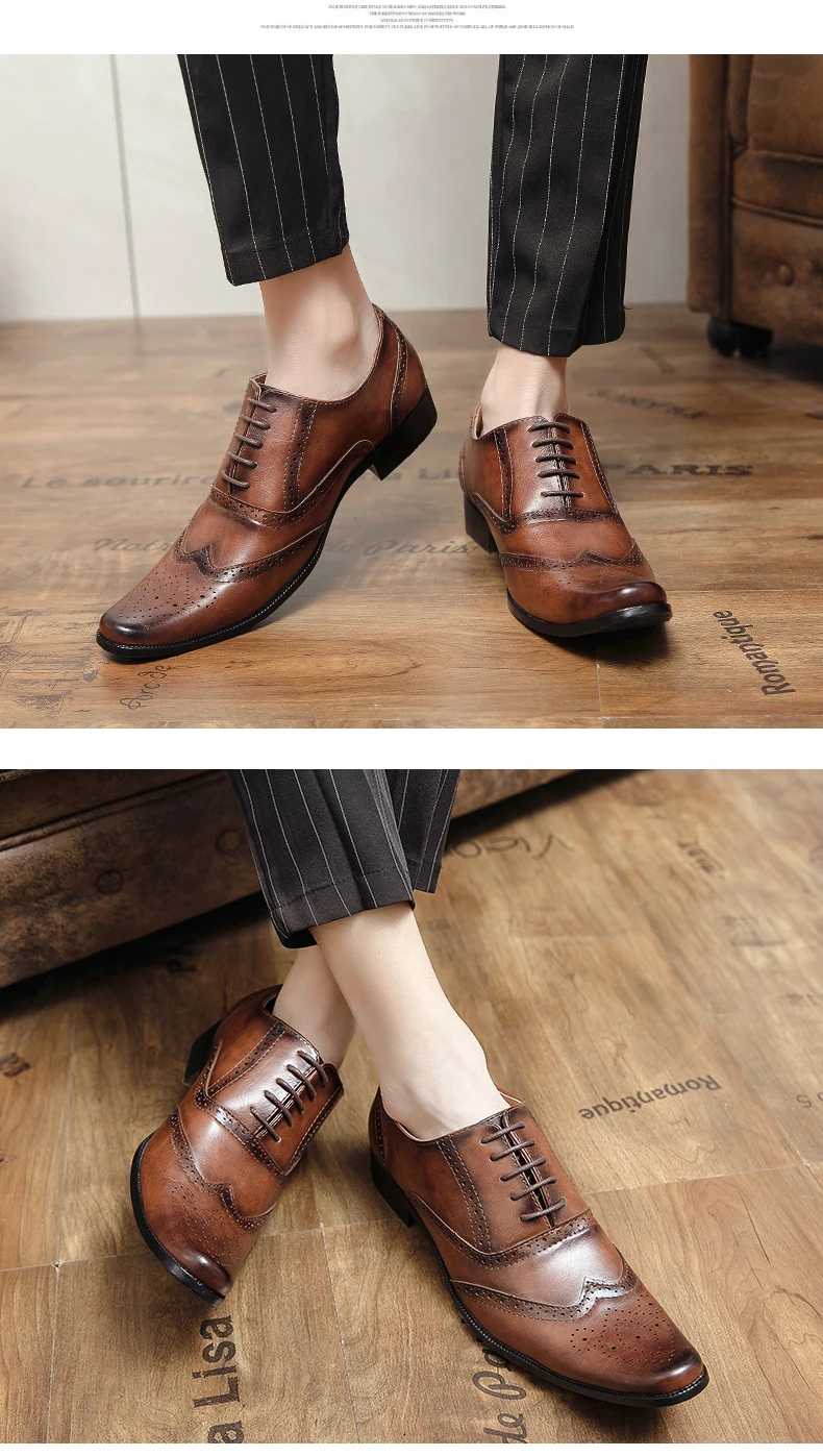 Luxuriöse Herren-Kleiderschuhe aus hochwertigem Leder, Brogue-Flügelspitze, Oxford, Schwarz, Braun, Schnürung, Business, Hochzeit, formelle Herrenschuhe – Detail 11