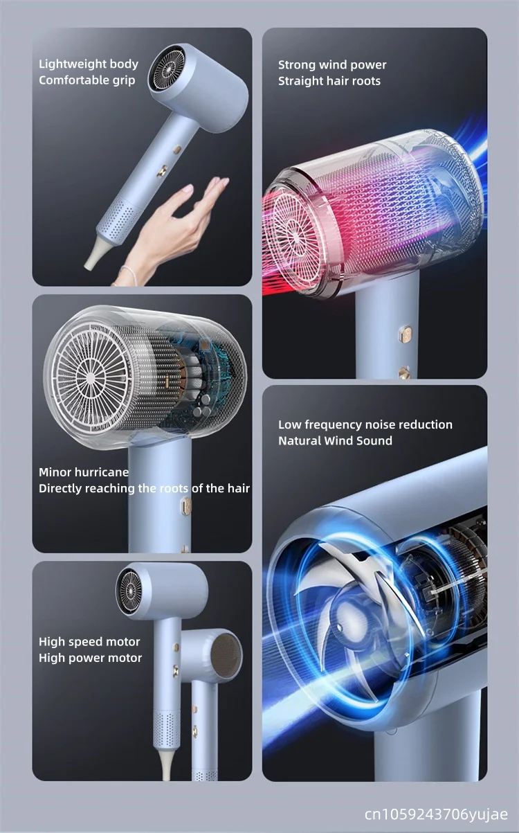 New Hammer Hair Dryer with High Airflow of 59 Seconds, Blue Light Ion Thermostat