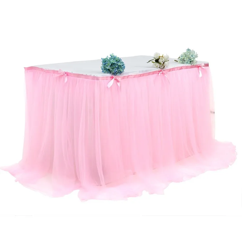 New Thin Mesh Gauze Table Skirt Wedding Party Birthday Banquet Baby Baptism Tables Skirting Christmas Partys Home Decorative
