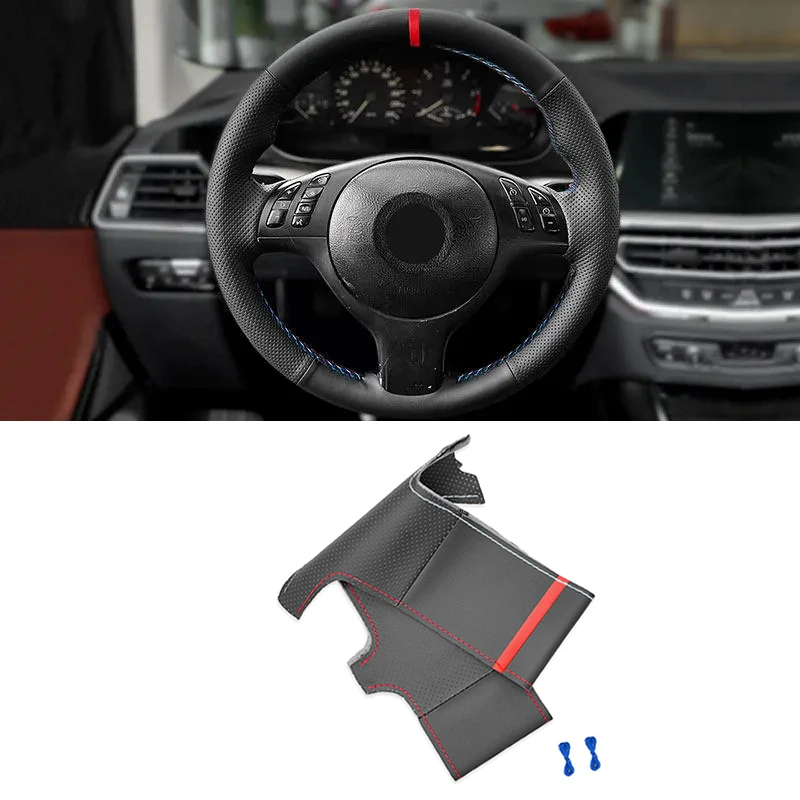 Per Bmw M Sport 3 5 Serie E46 E39 M3 E46 M5 E39 Coprivolante In Pelle Perforata Cucita A Mano Red Blue Line Red Strip