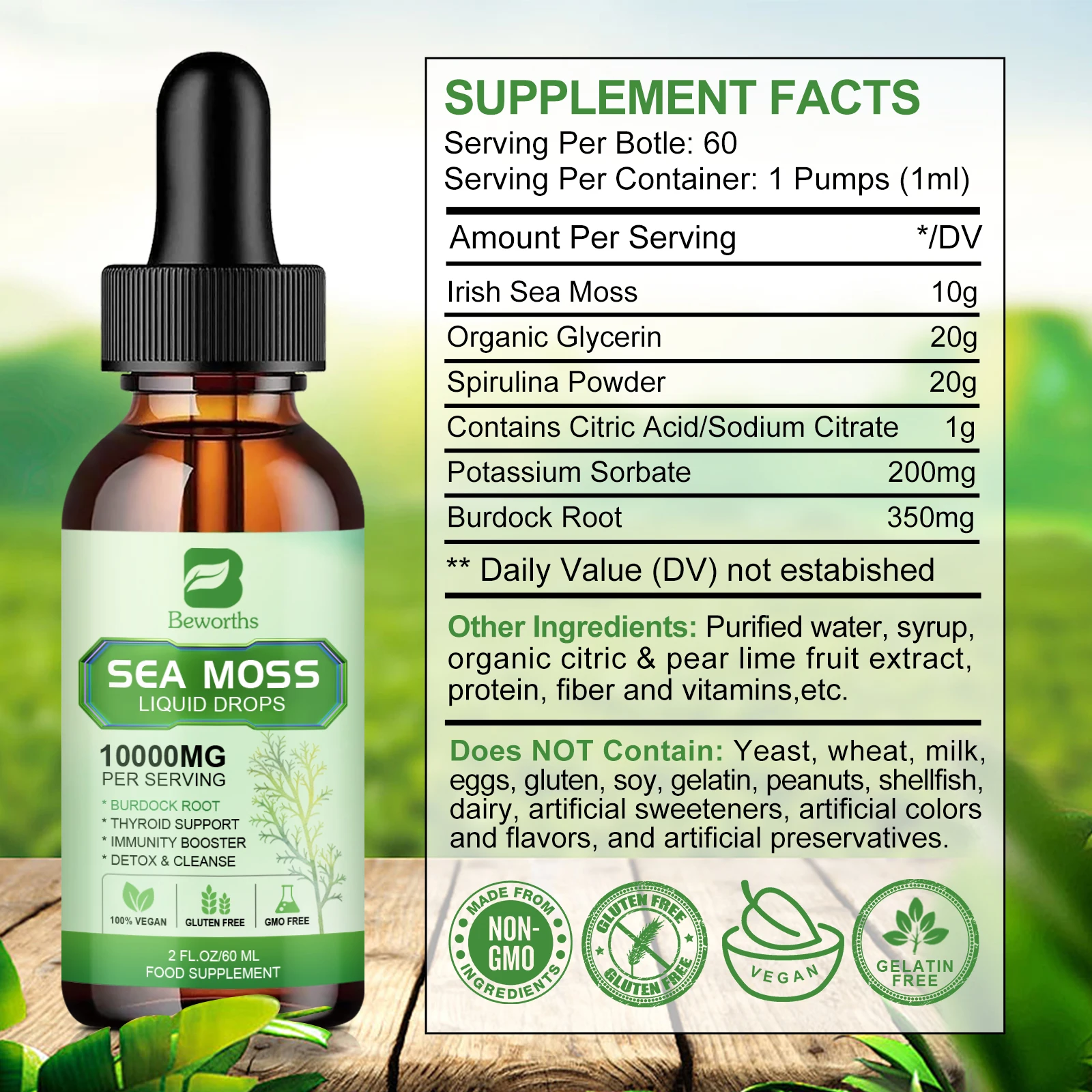 BEWORTHS Organic Seamoss Drops with Burdock Root and Spirulina Support Immunity and Gut Health, Help Digestion Weight Management - Image 2