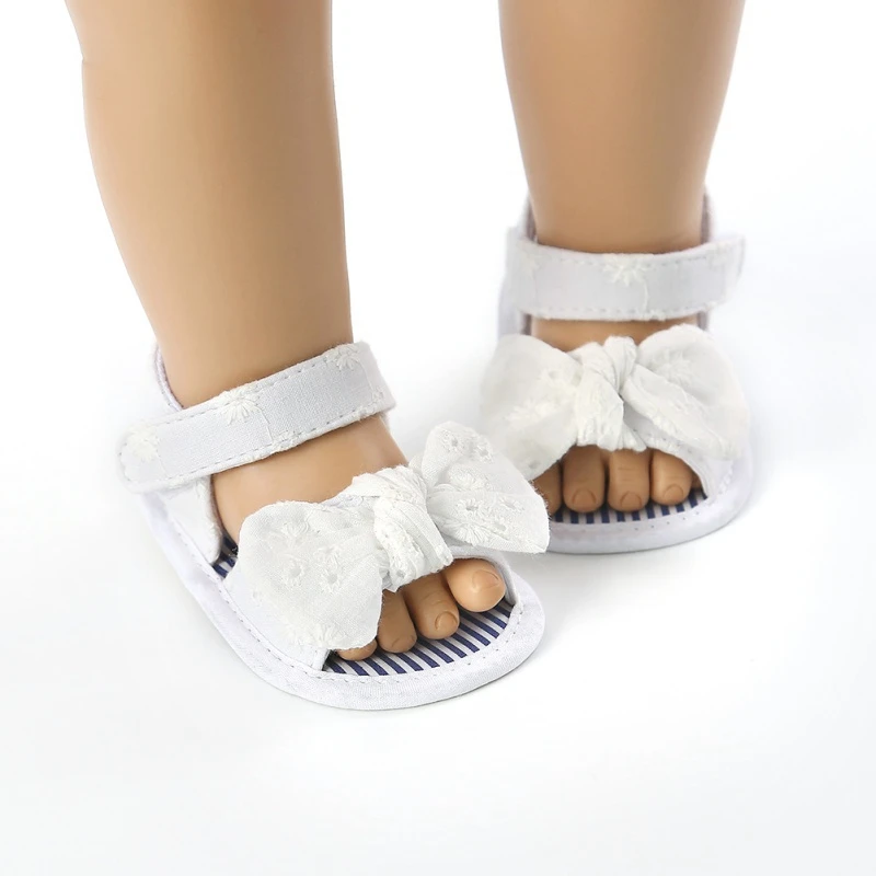 Summer Girls Bow Striped Sandals Baby Soft Bottom Breathable Toddler Shoes Baby Girl Non-Slip Cotton Sandals