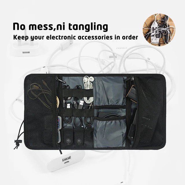 Electronic Organizer Cord Pouch, Travel Cable Charger Phone Accessories Bag Organizer Roll up Tech Carrying Case for USB Cables 4