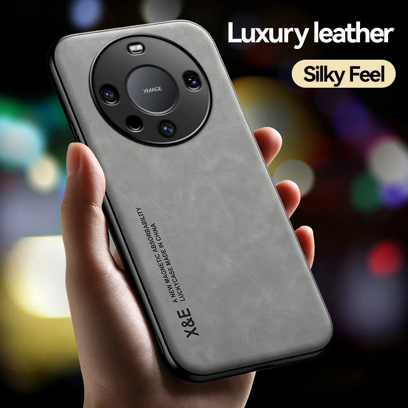 Luxury Leather Magnetic Phone Case with Metal Plate Holder