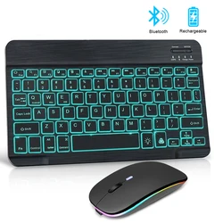 Mini clavier et souris Bluetooth, sans fil, rétro éclairé, pour tablette, Rechargeable, espagnol, pour téléphone portable, ordinateur portable, ipad 
